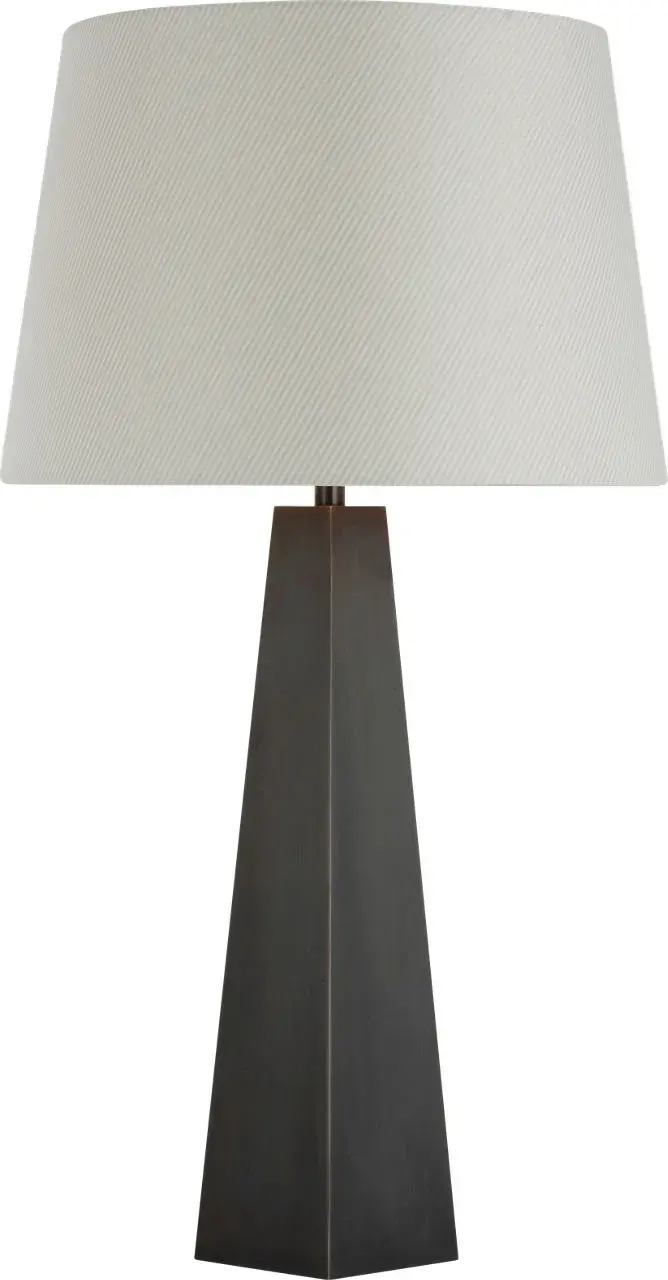 Zoran Medium Table Lamp in Bronze with Blue Charee Stripe Shade - Image 1