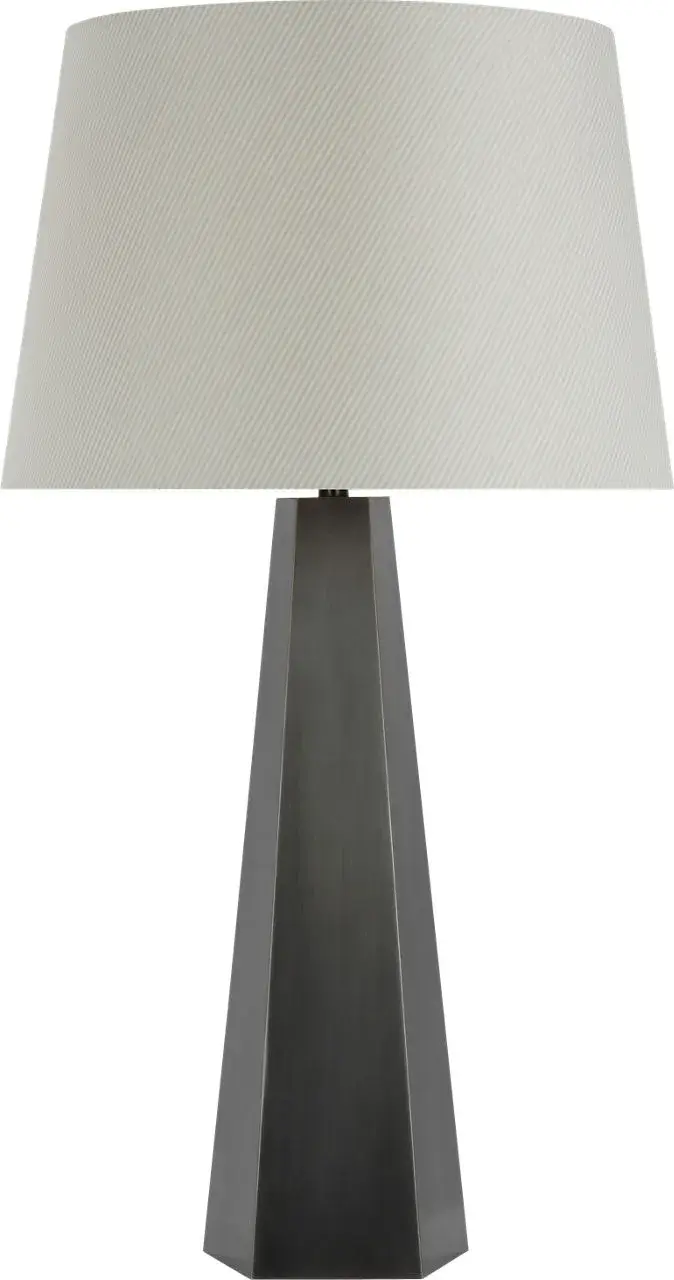Zoran Medium Table Lamp in Bronze with Blue Charee Stripe Shade - Image 2