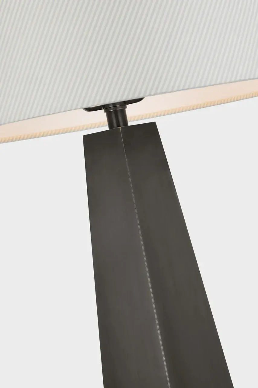 Zoran Medium Table Lamp in Bronze with Blue Charee Stripe Shade - Image 6