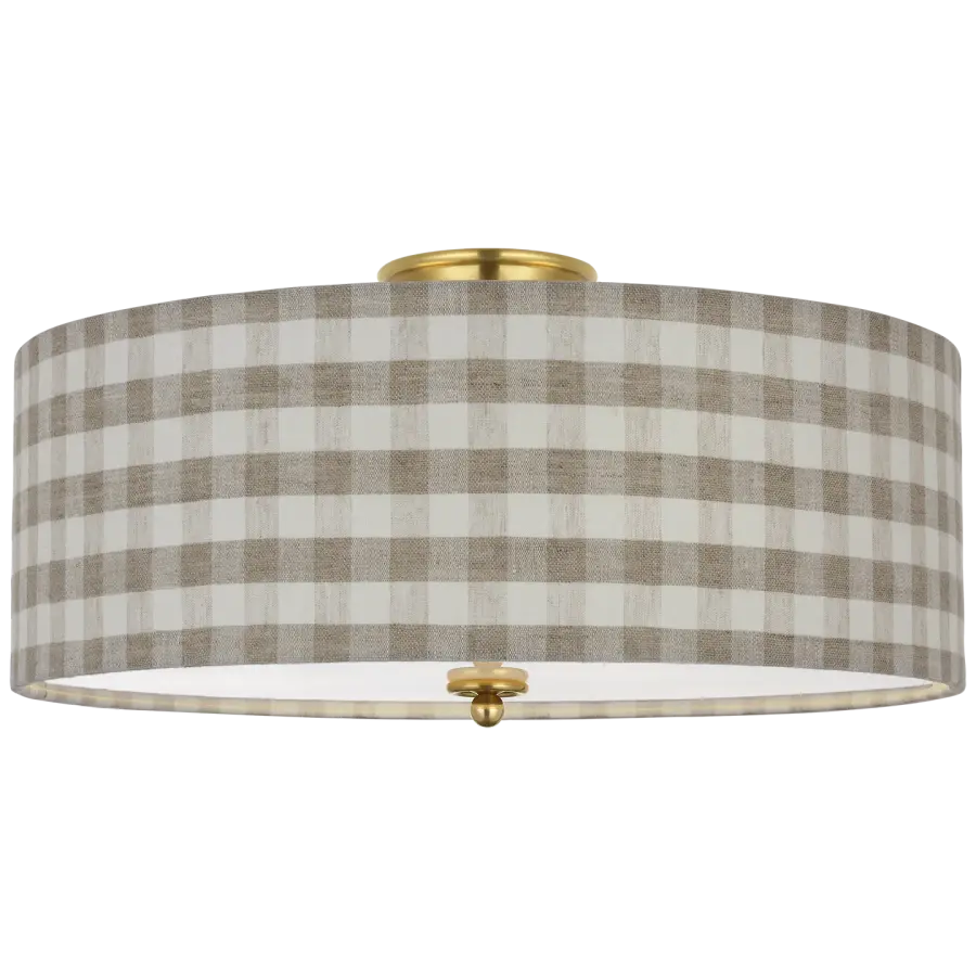 Cheever 20" Flush Mount in Hand-Rubbed Antique Brass with Natural Sidney Check Shade - Image 1
