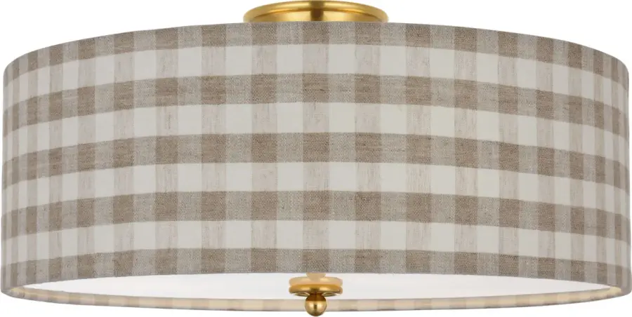 Cheever 20" Flush Mount in Hand-Rubbed Antique Brass with Natural Sidney Check Shade - Image 2