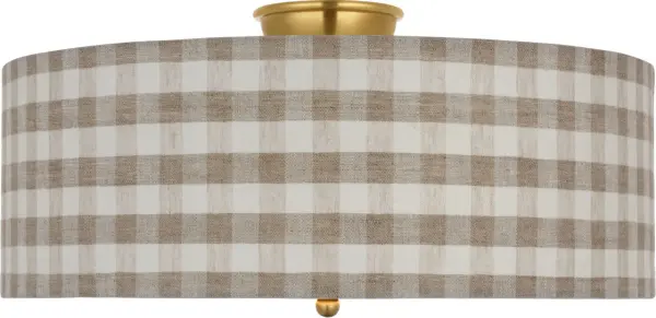 Cheever 20" Flush Mount in Hand-Rubbed Antique Brass with Natural Sidney Check Shade - Image 3