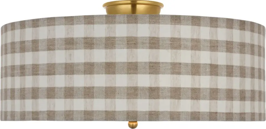Cheever 20" Flush Mount in Hand-Rubbed Antique Brass with Natural Sidney Check Shade - Image 3