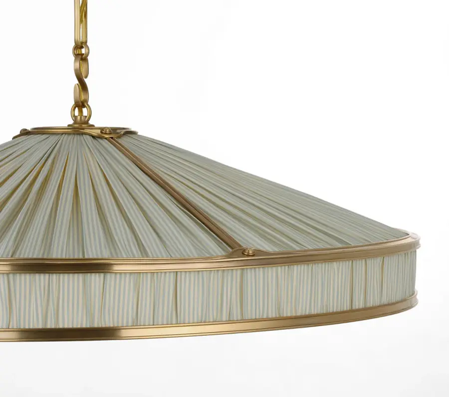 Allister 24" Galleried Hanging Shade in Hand-Rubbed Antique Brass with Schumacher Pleated Blue Charee Stripe - Image 3