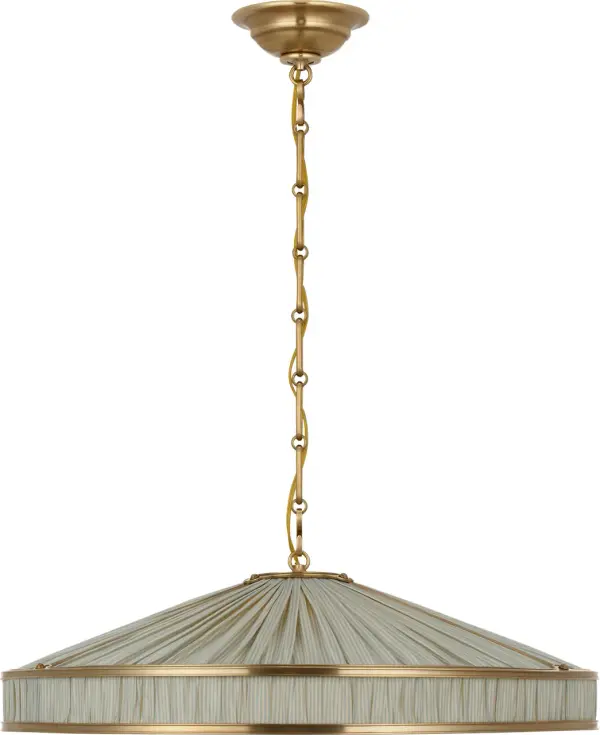 Allister 24" Galleried Hanging Shade in Hand-Rubbed Antique Brass with Schumacher Pleated Blue Charee Stripe - Image 4