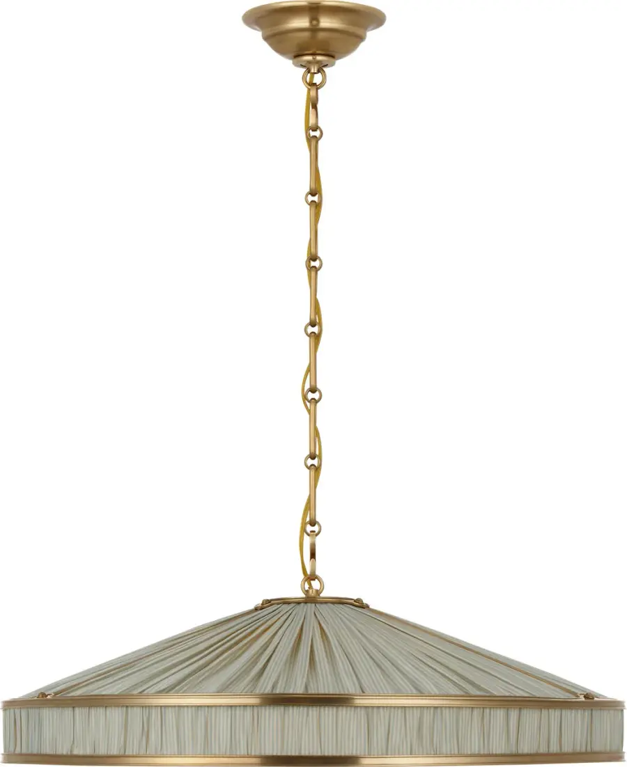 Allister 24" Galleried Hanging Shade in Hand-Rubbed Antique Brass with Schumacher Pleated Blue Charee Stripe - Image 4