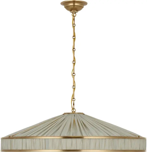 Allister 30" Galleried Hanging Shade in Hand-Rubbed Antique Brass with Schumacher Pleated Blue Charee Stripe - Image 3