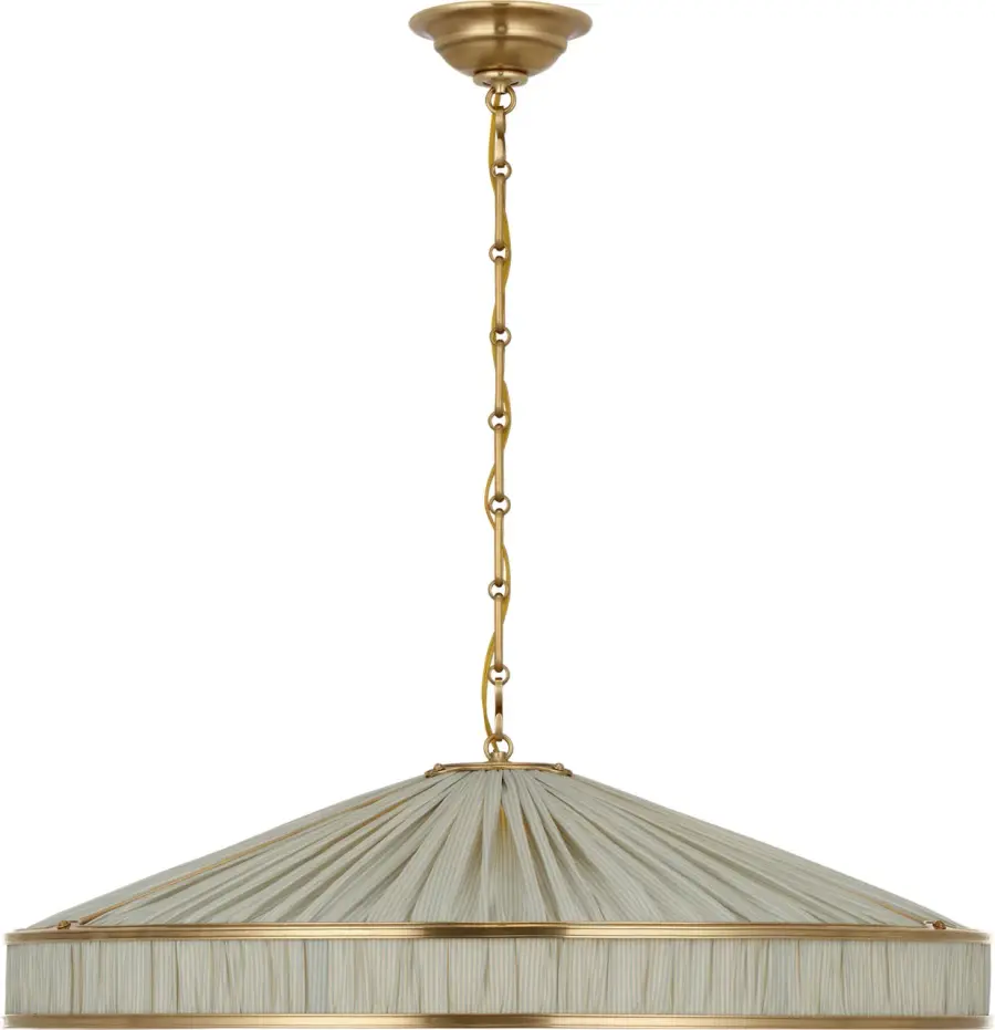 Allister 30" Galleried Hanging Shade in Hand-Rubbed Antique Brass with Schumacher Pleated Blue Charee Stripe - Image 3