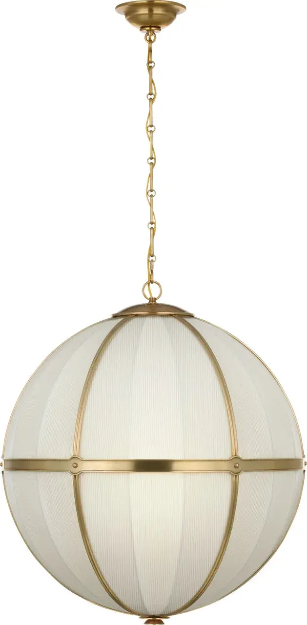 Allister 24" Framed Globe Chandelier in Hand-Rubbed Antique Brass with Blue Charee Stripe - Image 1