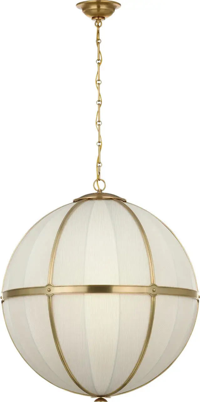 Allister 24" Framed Globe Chandelier in Hand-Rubbed Antique Brass with Blue Charee Stripe - Image 2