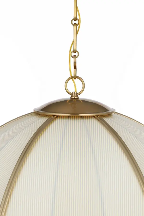 Allister 24" Framed Globe Chandelier in Hand-Rubbed Antique Brass with Blue Charee Stripe - Image 3