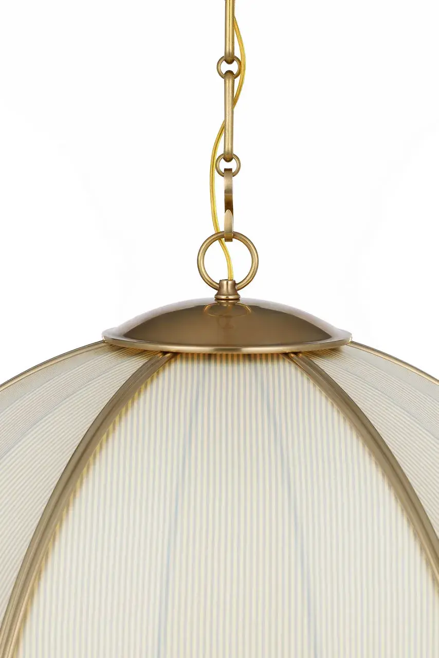 Allister 24" Framed Globe Chandelier in Hand-Rubbed Antique Brass with Blue Charee Stripe - Image 3