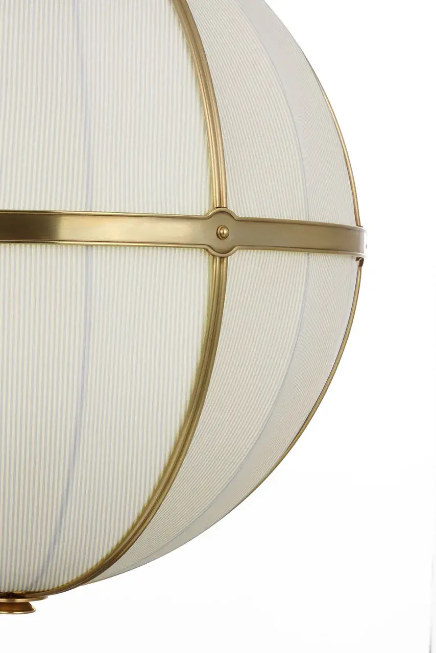 Allister 24" Framed Globe Chandelier in Hand-Rubbed Antique Brass with Blue Charee Stripe - Image 4