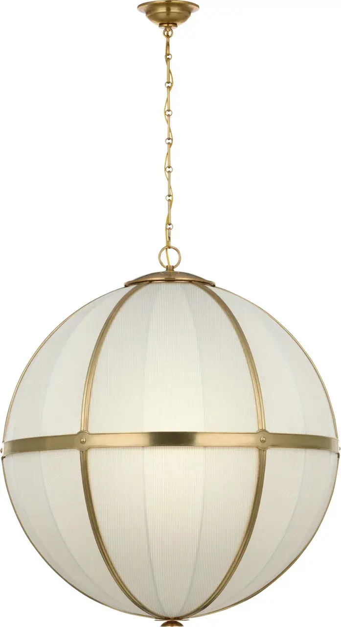 Allister 30" Framed Globe Chandelier in Hand-Rubbed Antique Brass with Blue Charee Stripe - Image 2
