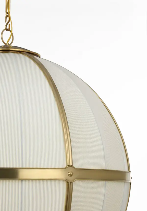 Allister 30" Framed Globe Chandelier in Hand-Rubbed Antique Brass with Blue Charee Stripe - Image 4