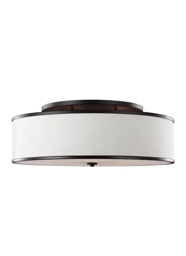The Lennon semi-flush mount combines clean transitional design with practical functionality for spaces with limited ceiling height. Its oversized 30-inch diameter and ivory linen shades create soft, diffused ambient lighting.