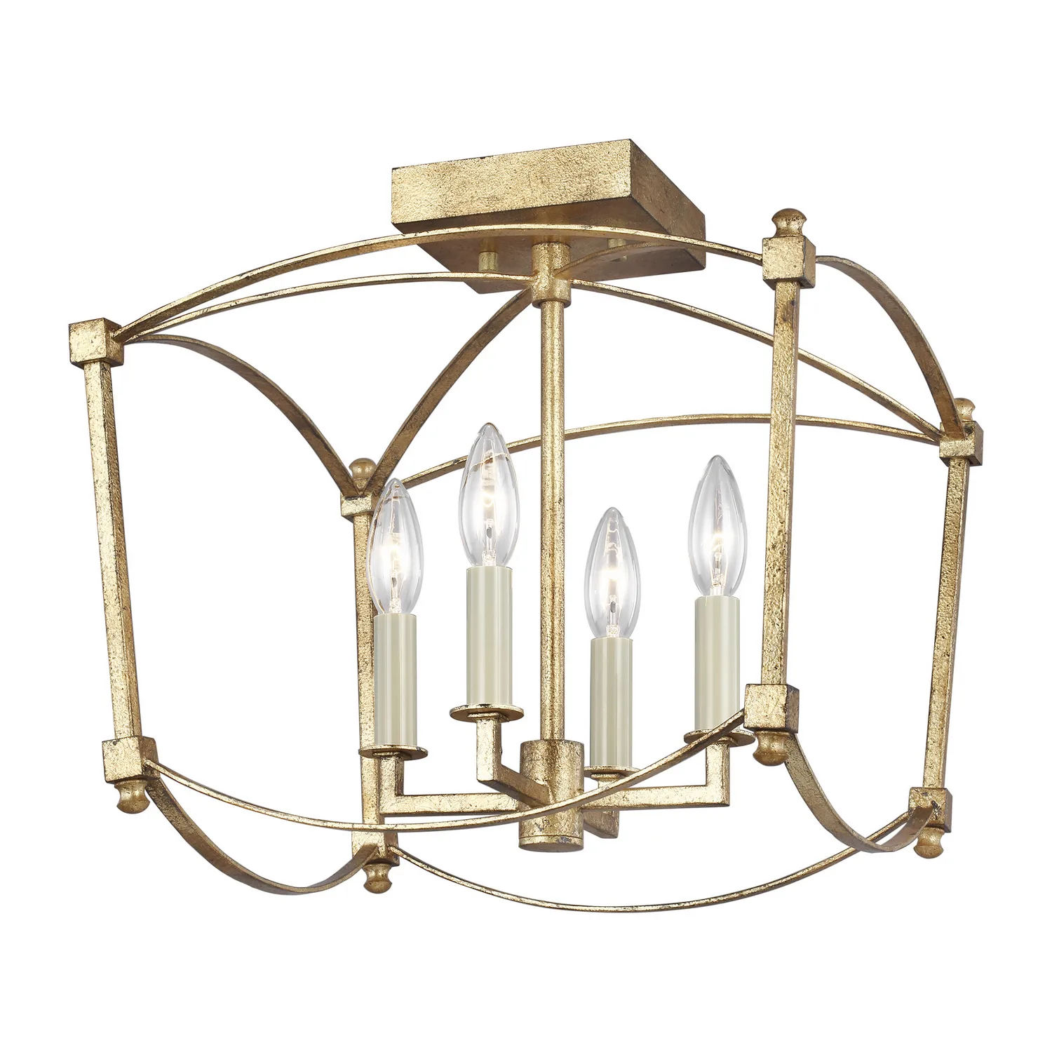 Thayer Four Light Semi-Flush Mount in Antique Gild