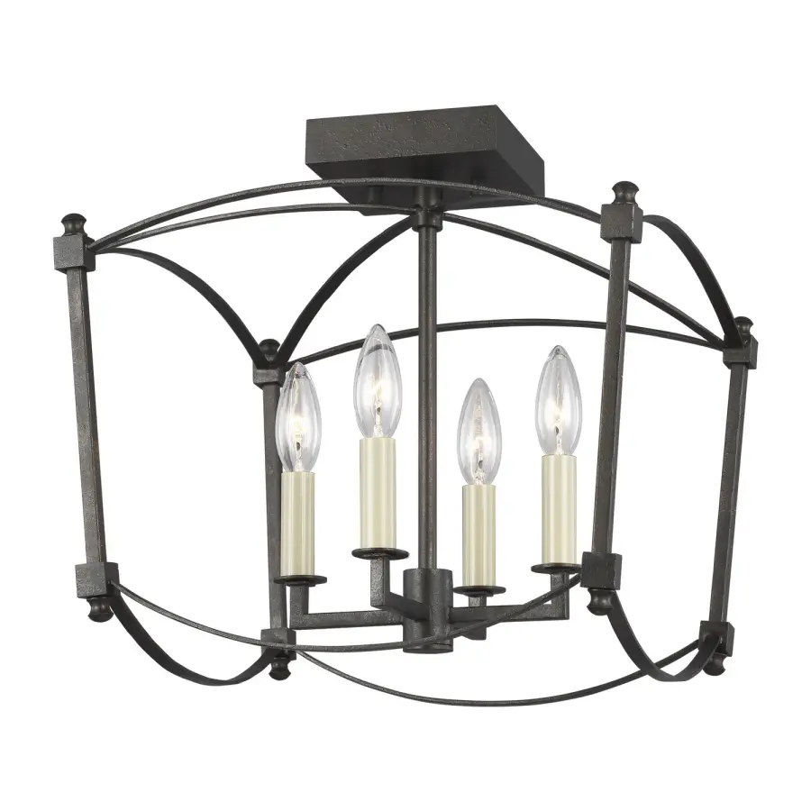 Thayer Four Light Semi-Flush Mount in Smith Steel