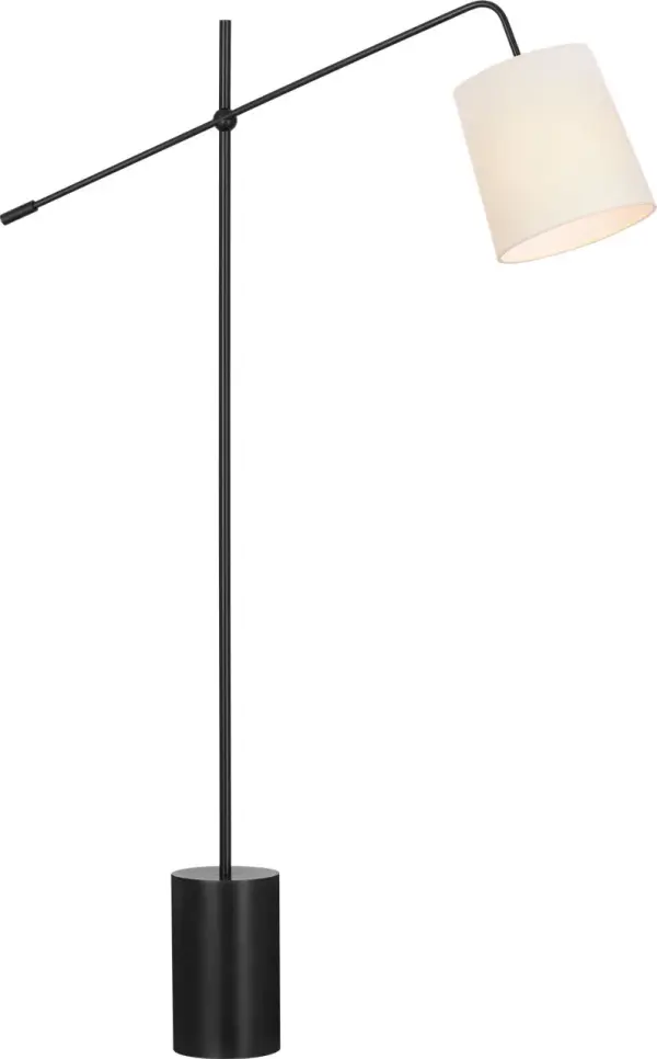 The Frederick floor lamp combines functional design with elegant style. Its 52-inch height and pivoting arm provide adjustable task lighting, while the bronze finish and linen shade create a sophisticated look.