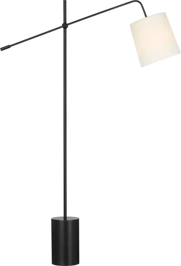 The Frederick floor lamp combines functional design with elegant style. Its 52-inch height and pivoting arm provide adjustable task lighting, while the bronze finish and linen shade create a sophisticated look. - alternate view