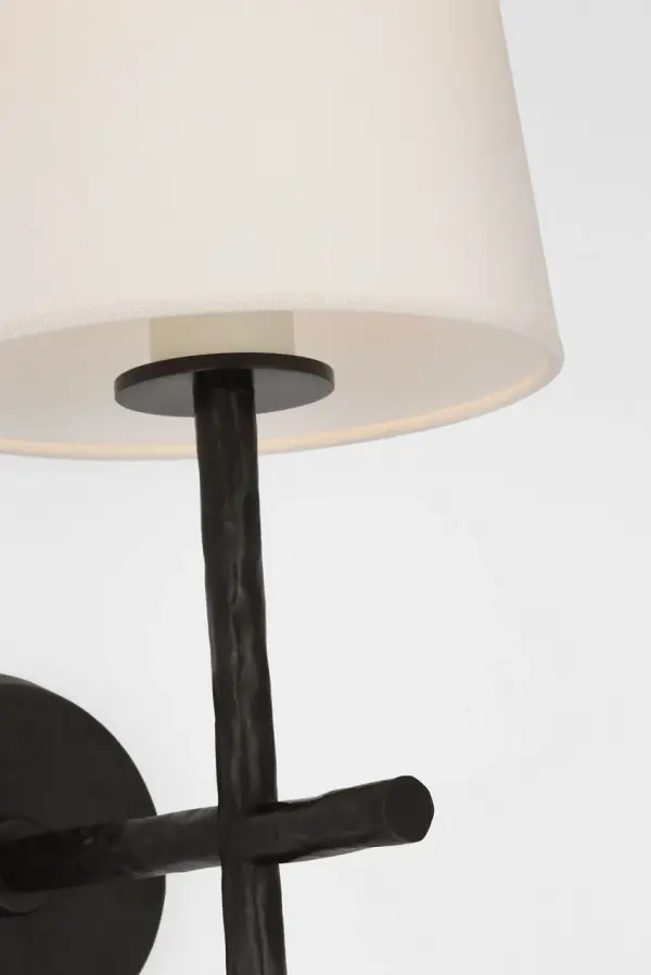 Collette 23" Tail Sconce in Aged Iron with Linen Shade - Image 6
