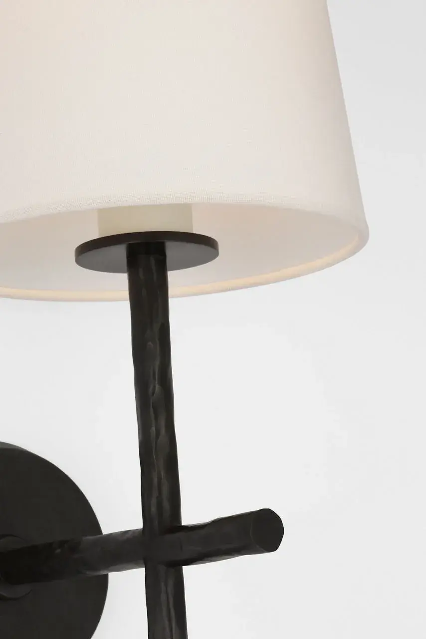 Collette 23" Tail Sconce in Aged Iron with Linen Shade - Image 6