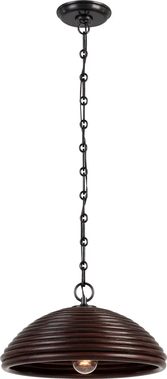 The Emerson pendant beautifully blends organic rattan weaving with refined bronze hardware, creating a warm, textural focal point. At 16 inches, it's perfectly scaled for intimate dining spaces or kitchen islands. - alternate view