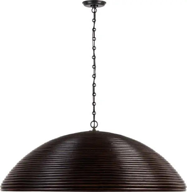 The Emerson 42" pendant combines natural espresso rattan with bronze hardware for a sophisticated organic modern aesthetic. Its generous scale makes it perfect for large dining spaces and kitchen islands.
