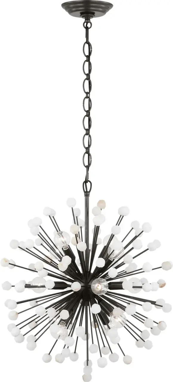 The Lys 21" Chandelier combines warm bronze metalwork with luminous alabaster for a sophisticated lighting statement. Its medium scale and transitional design make it versatile across traditional and contemporary interiors.