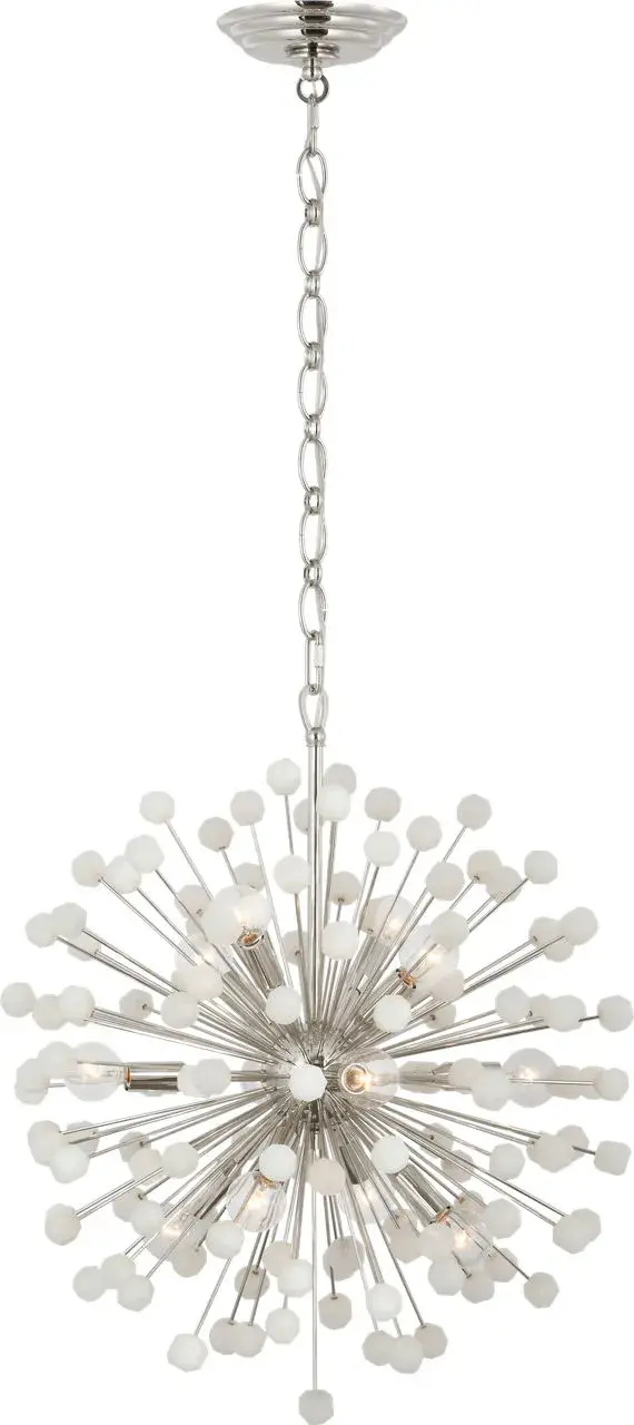 The Lys chandelier combines polished nickel hardware with natural alabaster for a refined, contemporary aesthetic. At 21 inches, it provides elegant illumination perfect for dining spaces and kitchen islands. - alternate view