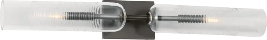 Elegant Dual-Cylinder Vanity Light with Ribbed Glass Detail - Image 2