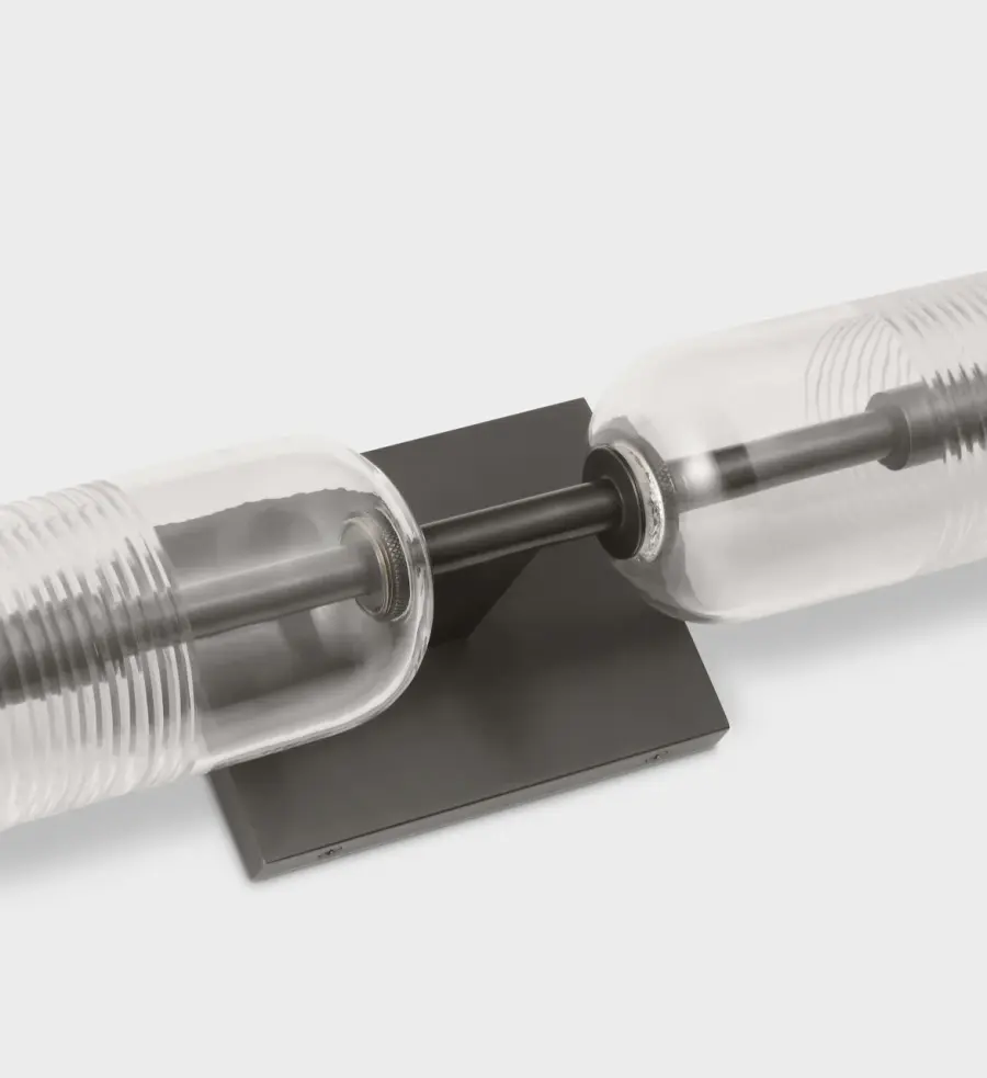 Elegant Dual-Cylinder Vanity Light with Ribbed Glass Detail - Image 3