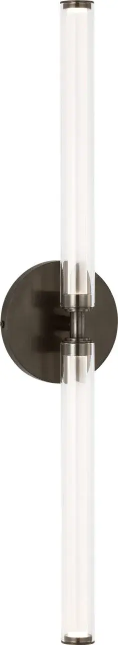 The Poza 26" Vanity Light combines precision-blown glass with twin cylindrical rods for a clean, contemporary aesthetic. Ideal for compact vanities, it delivers warm 2700K illumination with excellent 90 CRI color rendering.