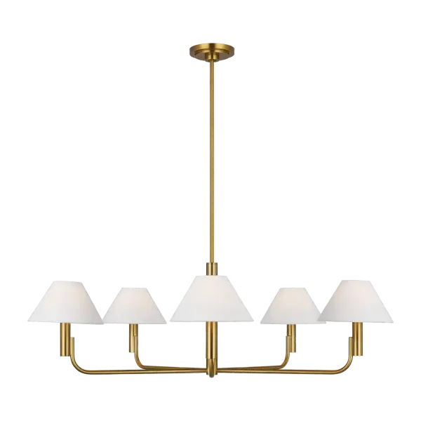 The Colfax Large Chandelier brings refined elegance to spacious interiors with its burnished brass finish and substantial presence. Perfect for making a statement in dining rooms and entryways.
