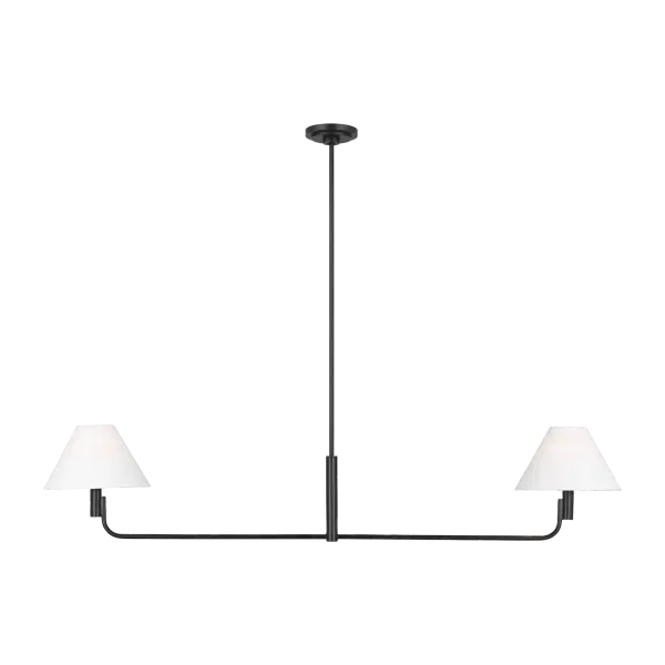 The Colfax Medium Linear Chandelier brings industrial elegance to dining rooms and kitchen islands. Its aged iron finish and linear silhouette create a sophisticated focal point that complements both modern and traditional interiors.