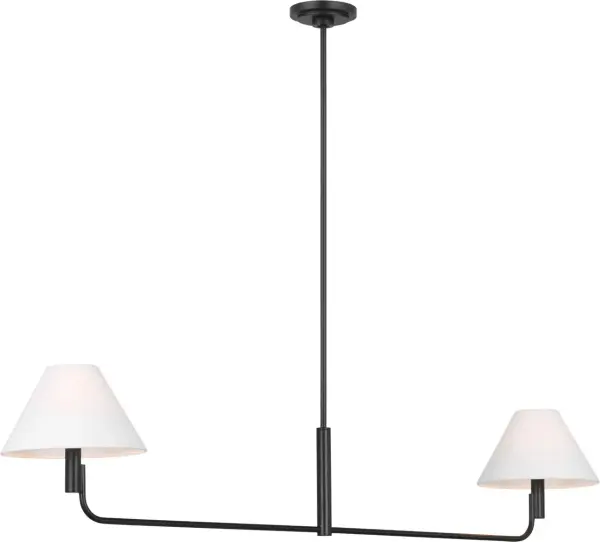 The Colfax Medium Linear Chandelier brings industrial elegance to dining rooms and kitchen islands. Its aged iron finish and linear silhouette create a sophisticated focal point that complements both modern and traditional interiors. - alternate view