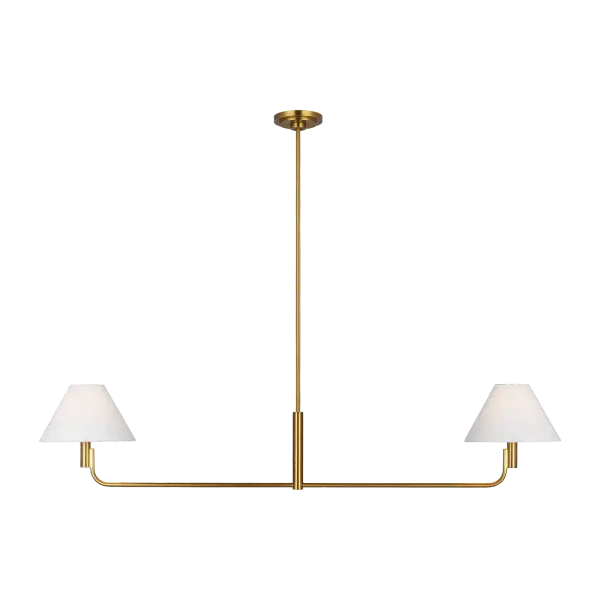 The Colfax Medium Linear Chandelier combines transitional design with contemporary clean lines. Its burnished brass finish adds warmth while glass globes provide soft, diffused light perfect for dining and gathering spaces.