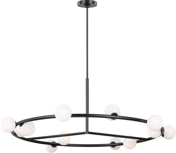 The Altair Extra Large Chandelier combines bold scale with refined simplicity, featuring a minimalist metal framework and organic milk glass globes. Perfect for spaces with high ceilings that demand a dramatic yet graceful focal point. - alternate view