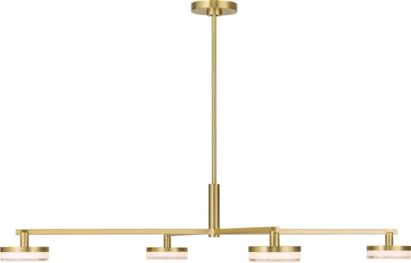The Khan Large Chandelier makes a dramatic impact with its contemporary design and warm burnished brass finish. Perfect for spacious dining rooms and grand entryways, this fixture combines modern aesthetics with timeless metalwork. - alternate view