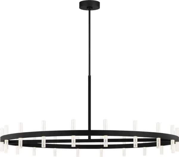 The Silas 48" chandelier makes a commanding statement with 40 light sources arranged in a modern linear design. Its substantial size and Midnight Black finish create dramatic impact perfect for large dining spaces and grand interiors.