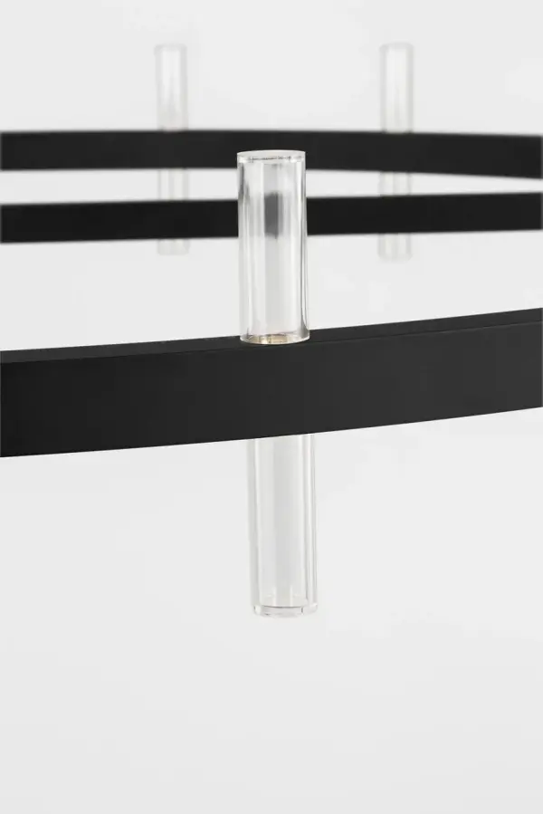 The Silas 48" chandelier makes a commanding statement with 40 light sources arranged in a modern linear design. Its substantial size and Midnight Black finish create dramatic impact perfect for large dining spaces and grand interiors. - alternate view
