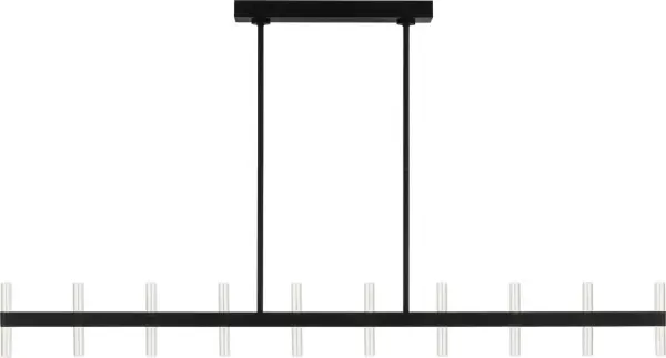 The Silas 56" Linear Chandelier commands attention with its substantial scale and sleek contemporary design. Twenty integrated lights provide exceptional illumination across large spaces, while the midnight black finish adds bold sophistication. - alternate view
