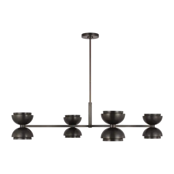 The Shanti X-Large Chandelier delivers dramatic presence with its substantial scale and dark bronze finish. Featuring integrated 2700K LED with 90 CRI for exceptional color rendering, this fixture combines contemporary design with warm, inviting light quality perfect for grand spaces.