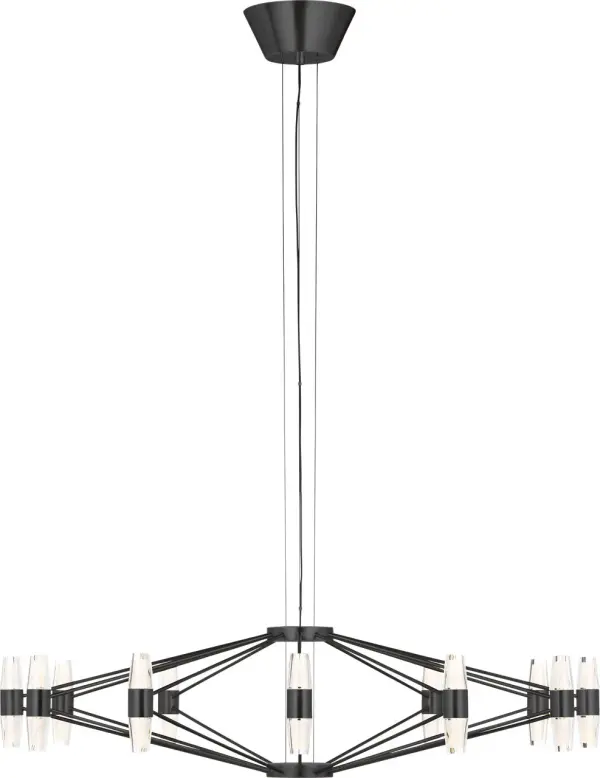 The Lassell Large Chandelier by Sean Lavin makes a dramatic statement with its oversized scale, laser-etched crystal tubes, and delicate brass arms. Perfect for contemporary spaces requiring a sophisticated focal point.