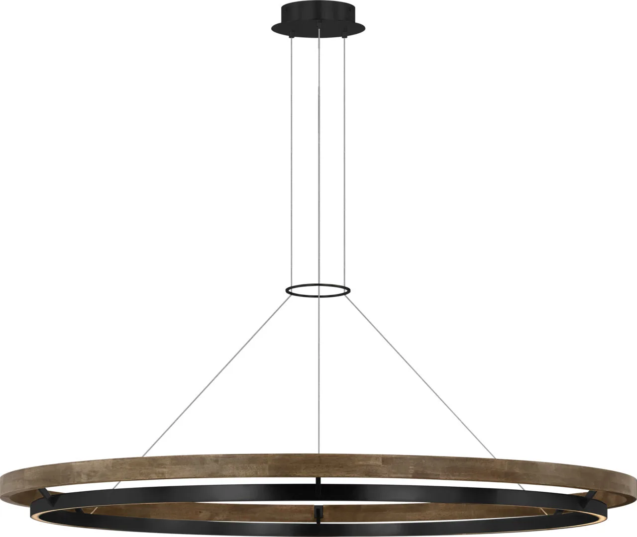 Grace 65 Chandelier in Matte Black and Weathered Oak Wood