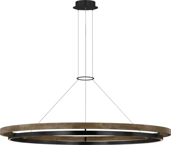 The Grace 65 Chandelier makes a bold statement with its impressive scale and sophisticated material pairing. Matte black metal framework contrasts beautifully with weathered oak wood accents, creating visual interest while the 3000K LED delivers warm, inviting illumination with exceptional 90 CRI color rendering.