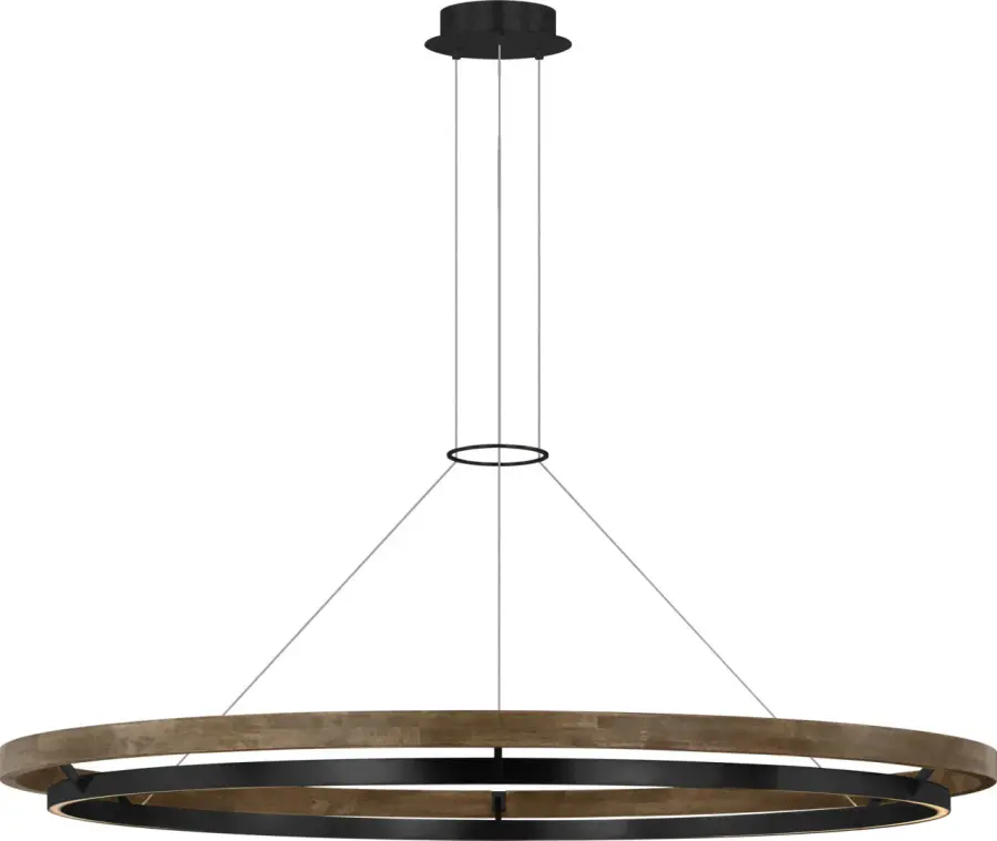 Grace 65 Chandelier in Matte Black and Weathered Oak Wood - Image 1