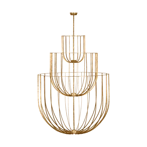 The Sanchi Grande delivers dramatic vertical presence with its three-tier architecture and polished antique brass finish. High-quality 2700K LED with 90 CRI ensures warm, accurate lighting for grand spaces.