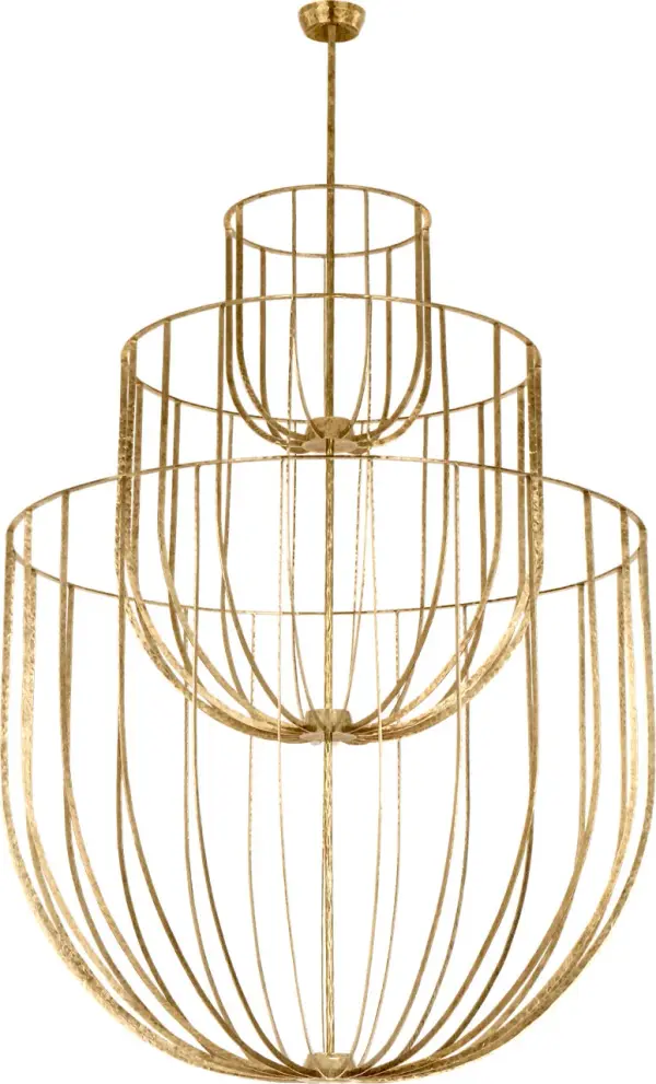 The Sanchi Grande delivers dramatic vertical presence with its three-tier architecture and polished antique brass finish. High-quality 2700K LED with 90 CRI ensures warm, accurate lighting for grand spaces. - alternate view