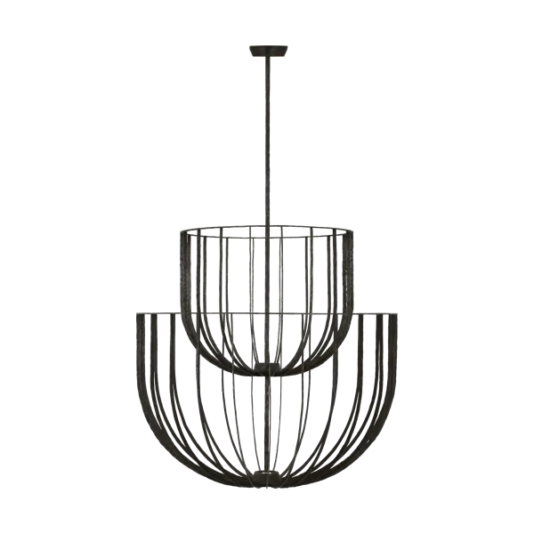 The Sanchi Large Two Tier Chandelier combines architectural presence with refined industrial styling. Its aged iron finish and substantial scale create a commanding focal point perfect for grand spaces.